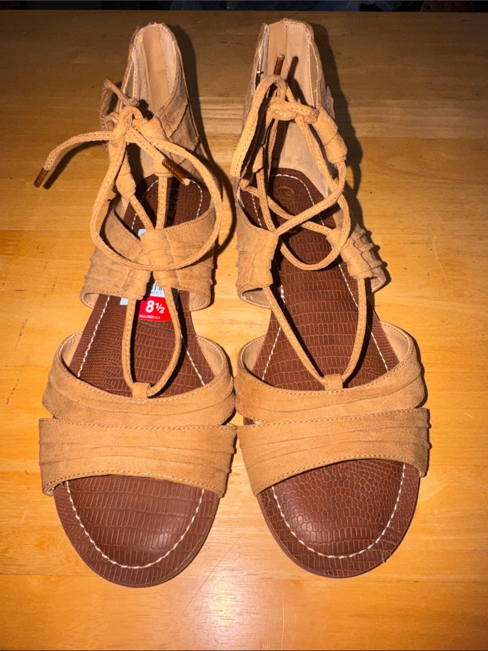Carlos by Carlos Santana Tan Lace-Up Suede Wedge Sandals